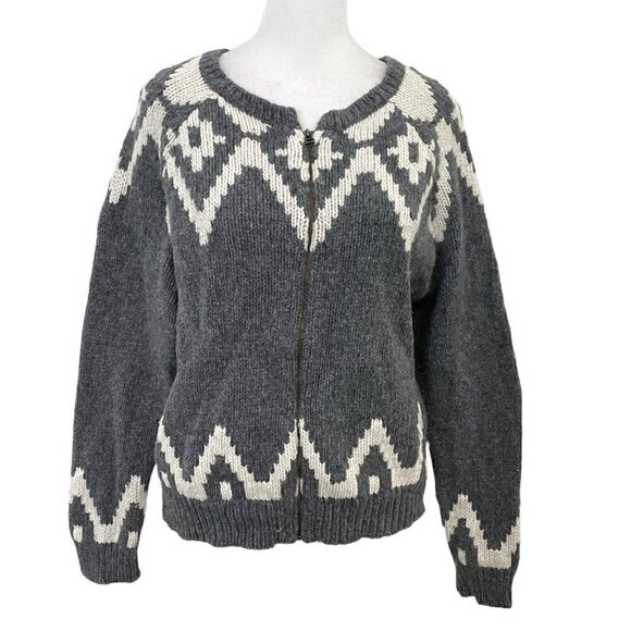 Sundance Lambswool Blend Nordic Fair Isle Zip Cardigan Sweater Jacket sz Medium - Picture 1 of 4